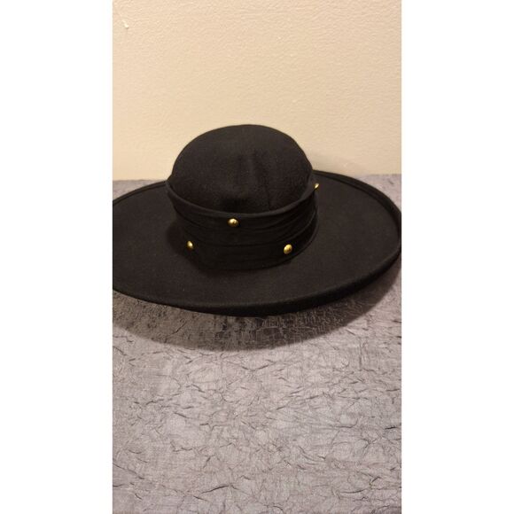 VTG SONMI SAN FRANCISCO 100% Wool Black Hat Made In‎ USA Wide Brim Gold Details main image 4